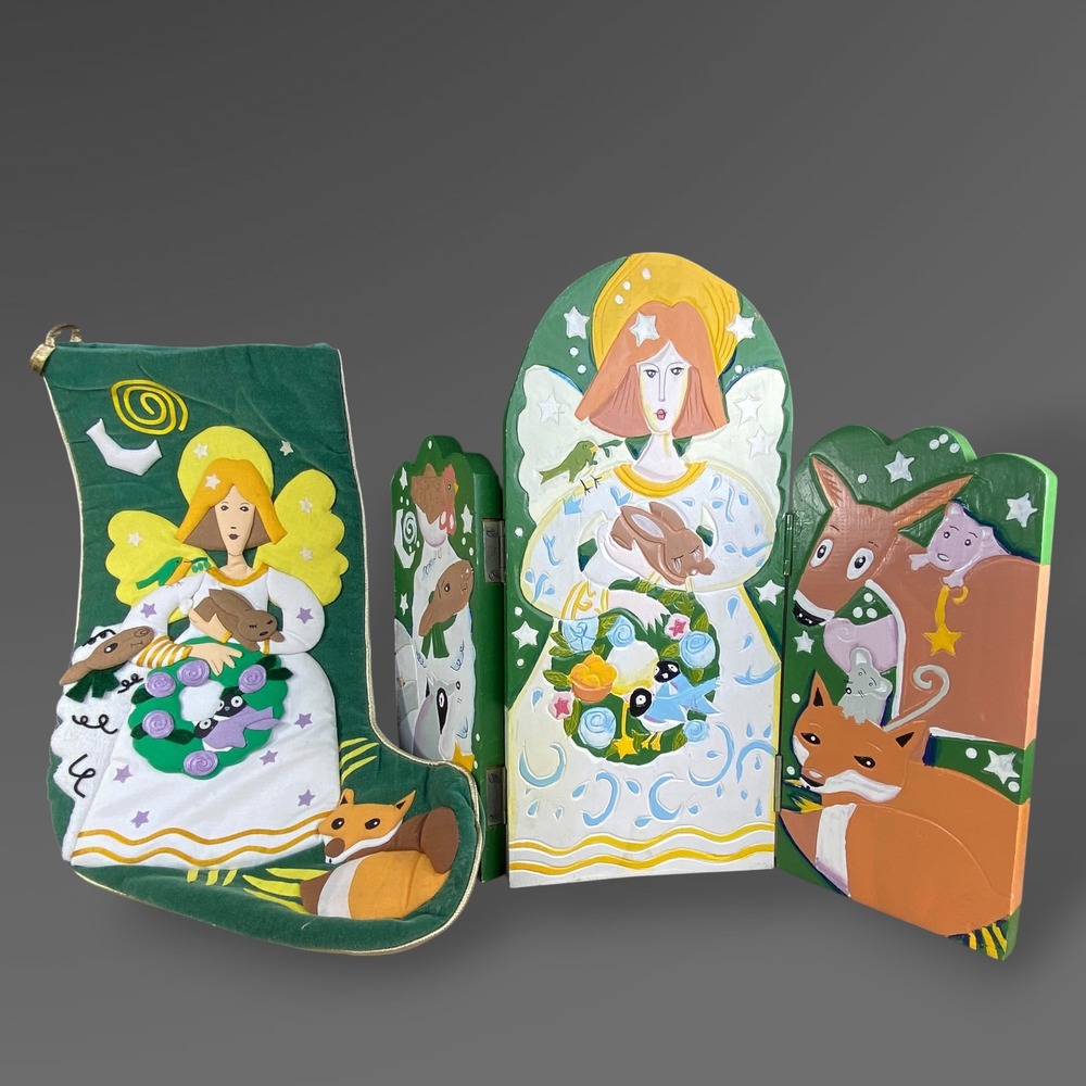 Viv Eisner-Hess Nature Angel Christmas Stocking Wood Folk Art Set 1996